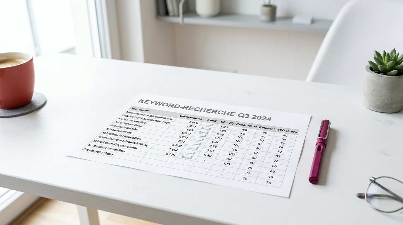 Keyword-Tabelle mit Spalten für Suchvolumen und Kaufabsicht – B2B-SEO und lange Sales-Cycles