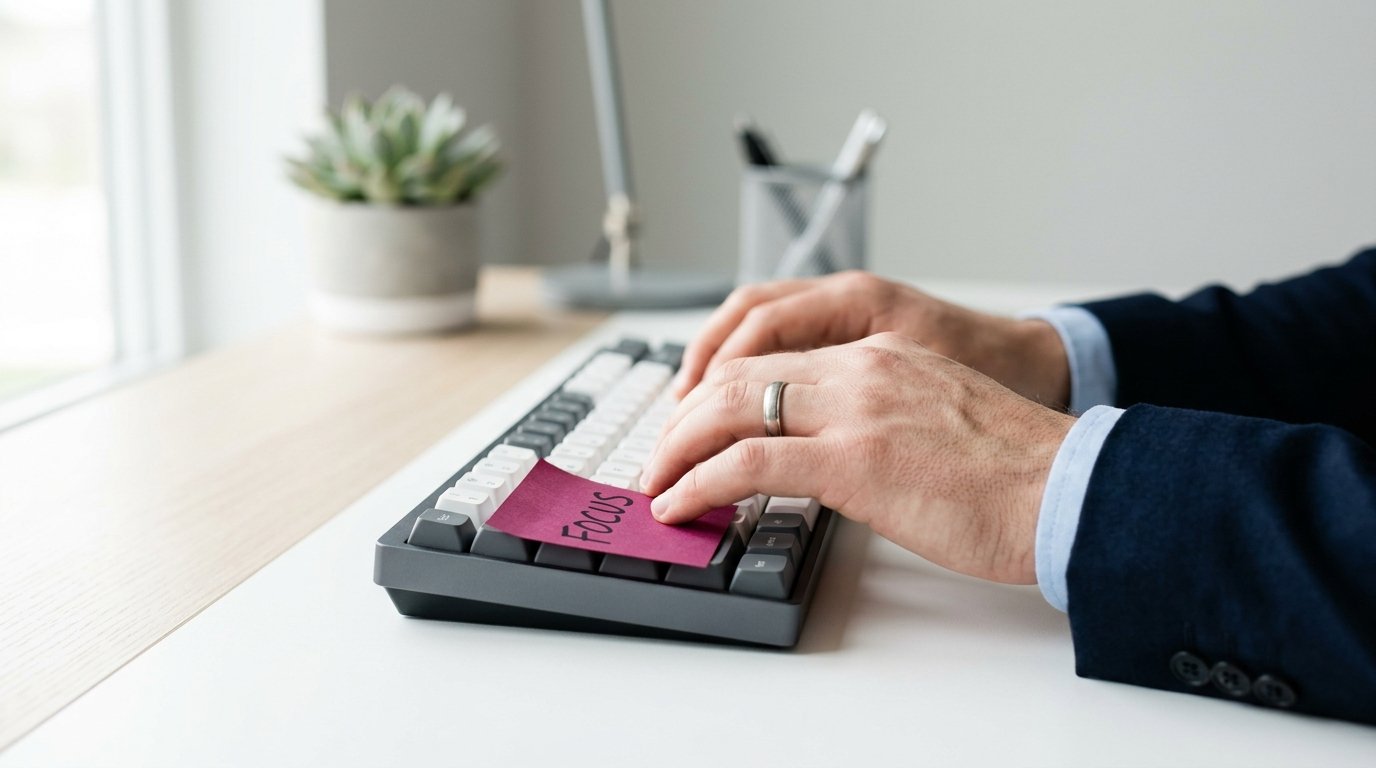 Hände an Tastatur mit Ankertext-Notiz – Ankertexte richtig einsetzen für SEO