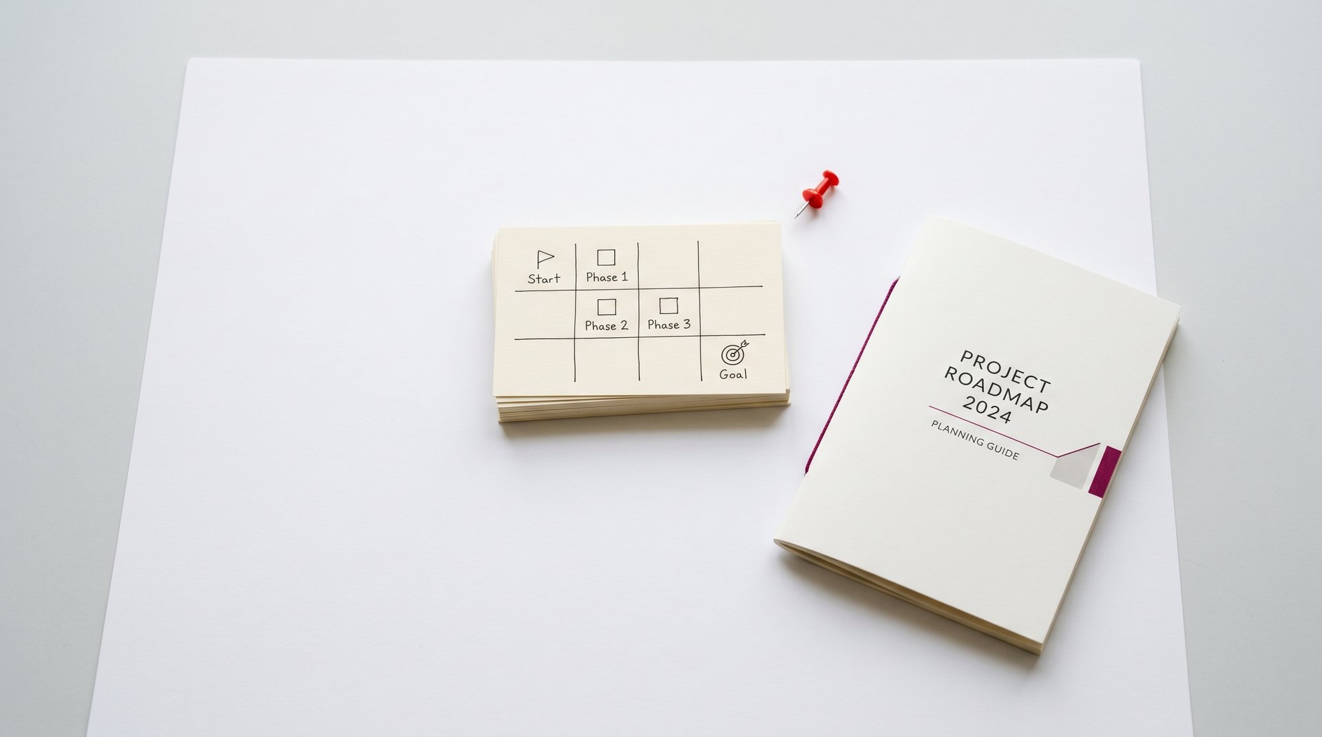 KI-Audit für KMU: Checkliste, Taschenrechner und Organigramm als Flat Lay