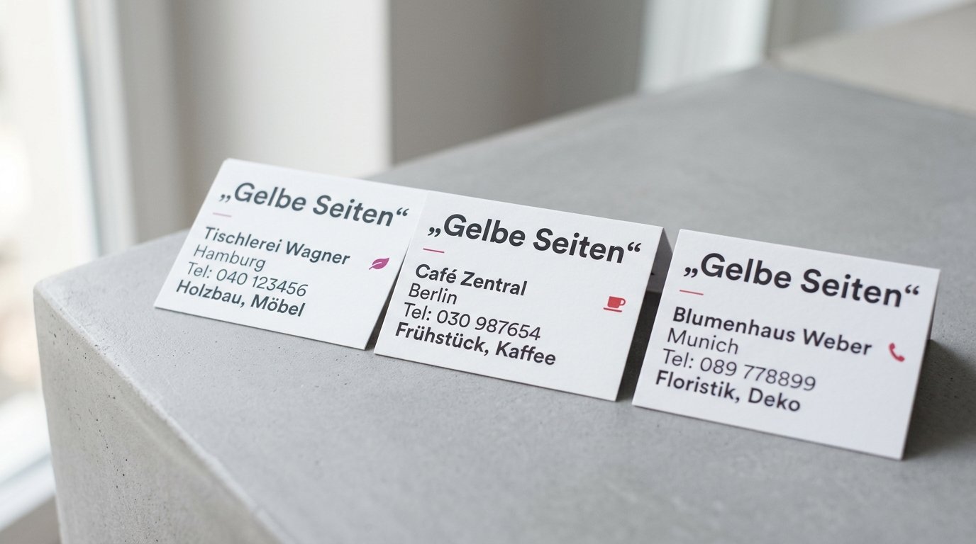 Drei Verzeichnis-Eintragsblätter mit identischen NAP-Daten und rotem Häkchen