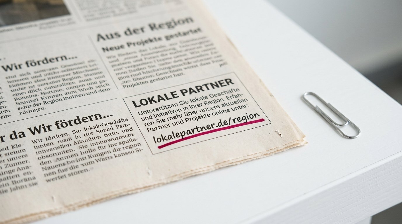 Regionale Zeitung mit markierter Partner-URL als Symbol für lokale Backlinks