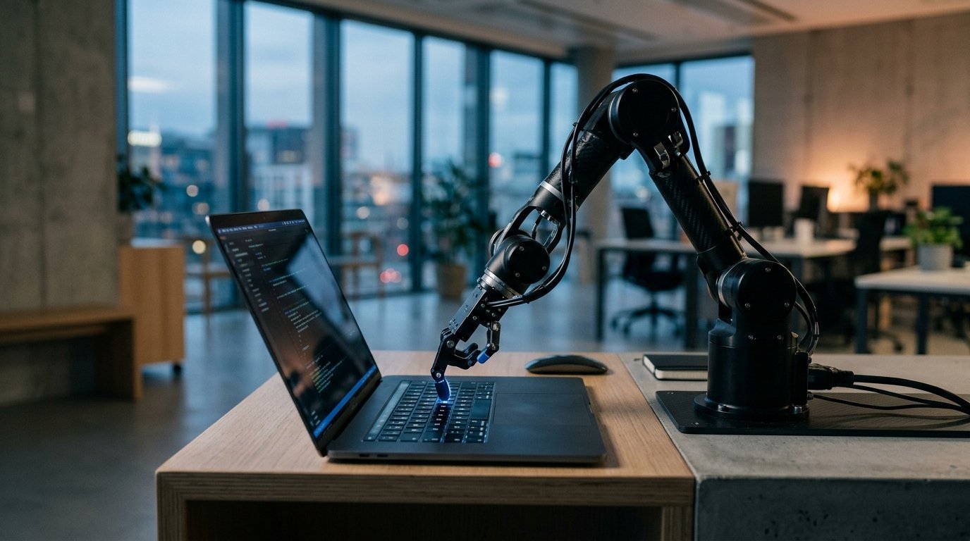 Roboterarm bedient allein einen Laptop – agentische KI als eigenständiger Software-Akteur