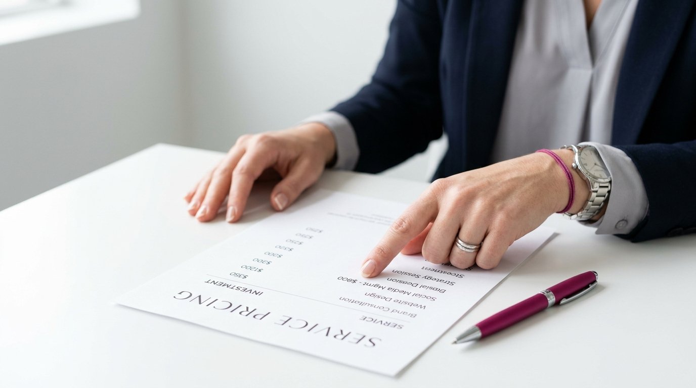 SEO Kosten Frechen – Preisliste wird von Geschäftsfrau erklärt