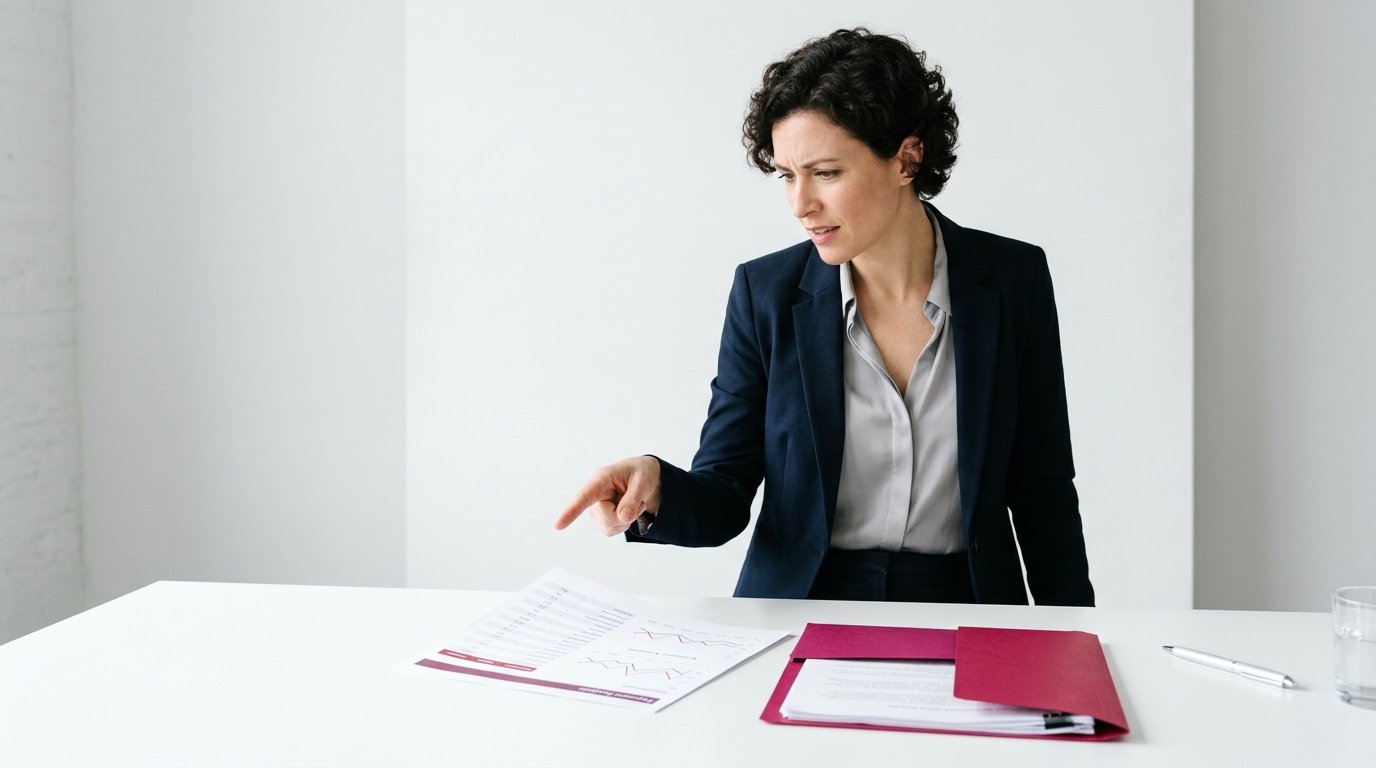 Person analysiert Keyword-Report mit niedrigem Suchvolumen – Rankings ohne Kaufabsicht als SEO-Warnsignal