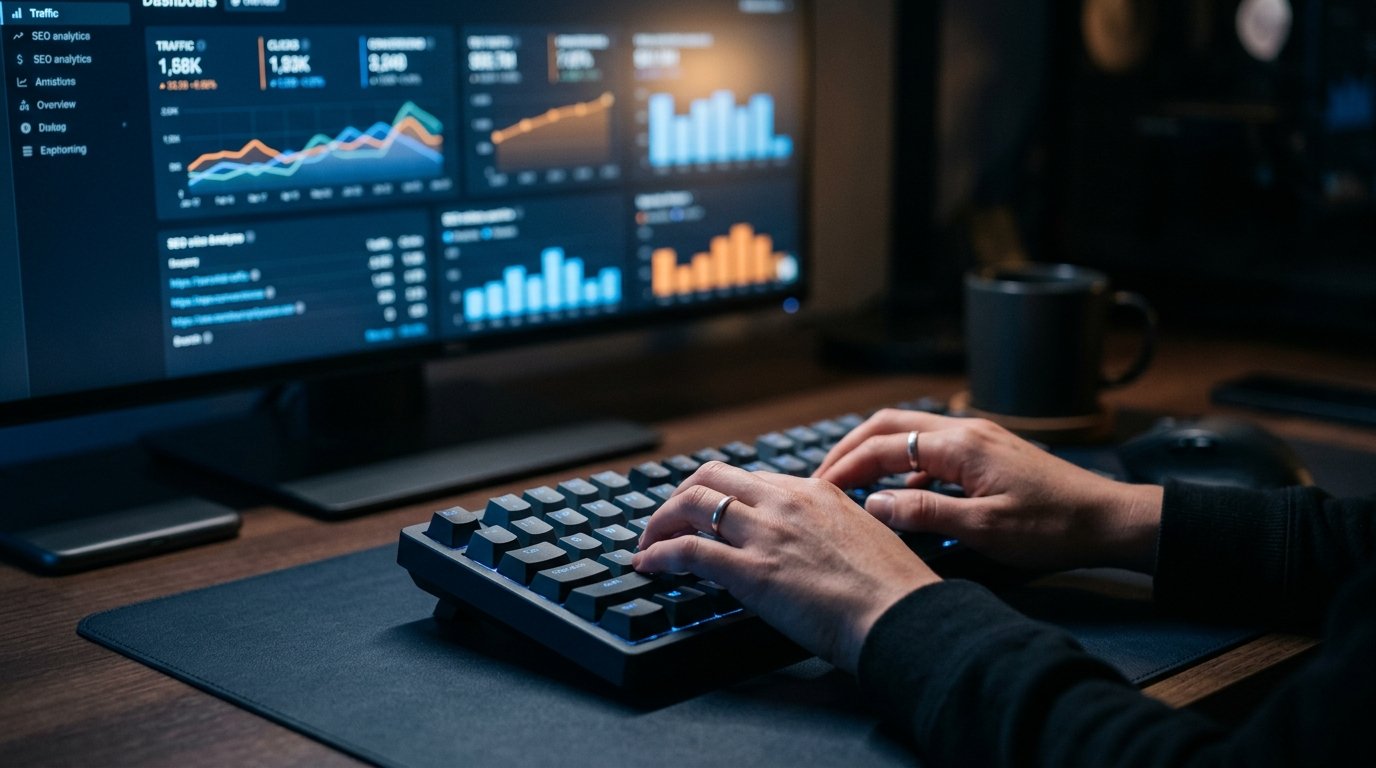 SEO-Analyse mit Daten-Dashboard auf Monitor – datenbasierte Entscheidungen statt Bauchgefühl